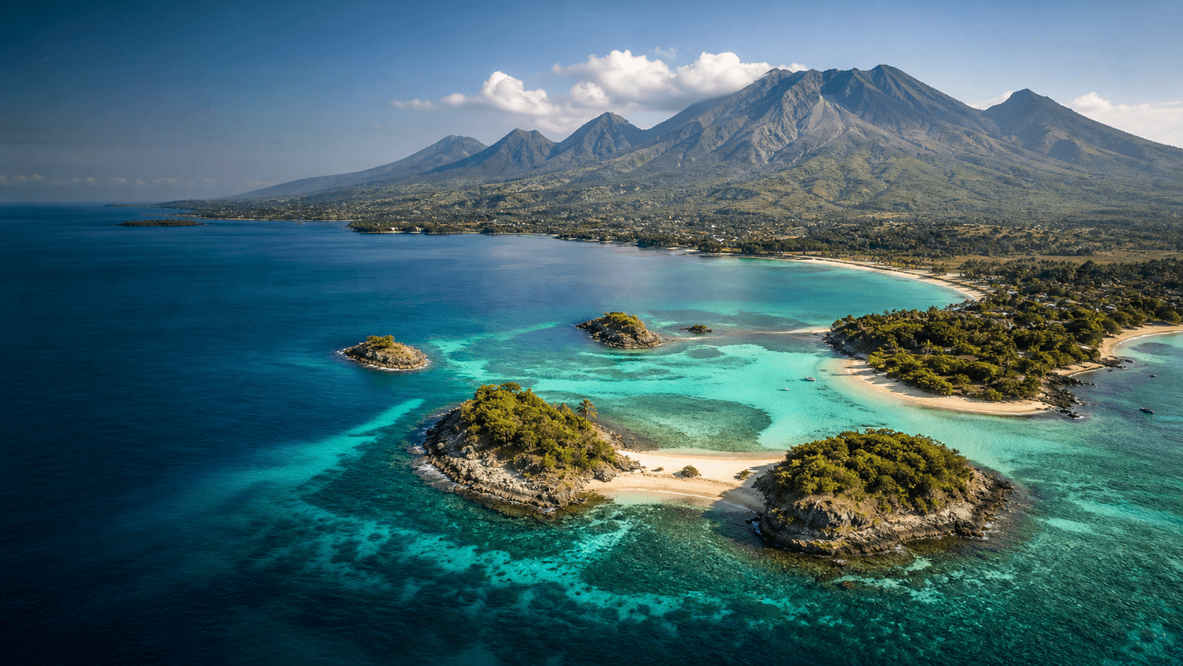 Dramatic Lombok coast and mountain landscape